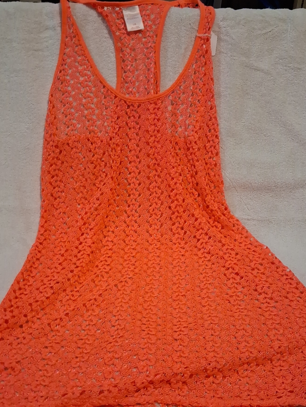 Women's Coral  Crochet Racerback Tank Top/ Swimsuit Cover-up